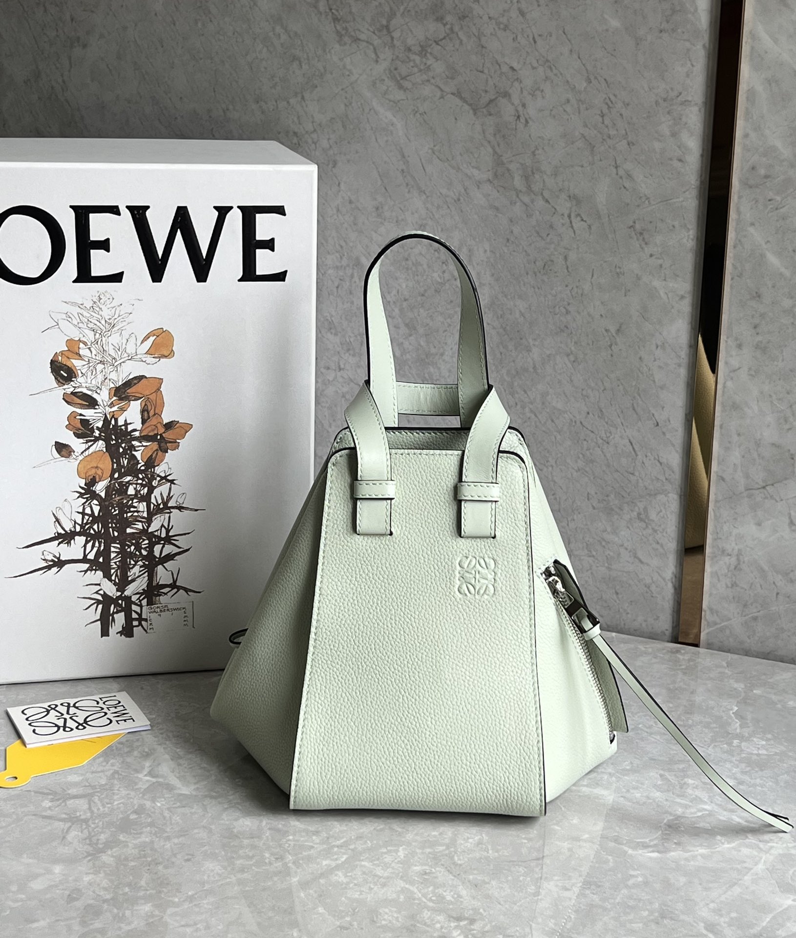 Loewe Compact Hammock Bag in Soft Grained Calfskin Sea Salt